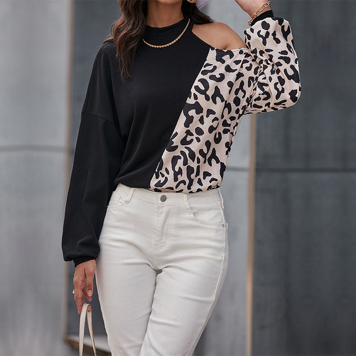 Chemise longue à manches longues pour femmes à motif léopard et inserts asymétriques Levoire