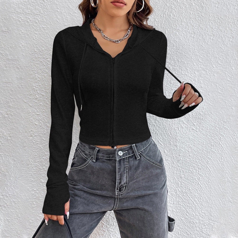 Sweat à capuche cropped pour femmes avec capuche élégante et fermeture éclair Levoire