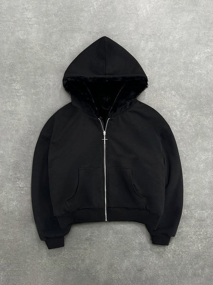 Veste à capuche pour femmes avec doublure en polaire animale et poches pratiques Levoire