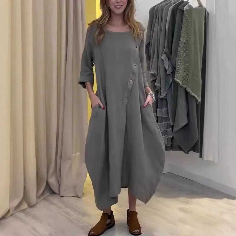 Levoire | Rennon Col Ronde Robe à Manches Longues Vert kaki