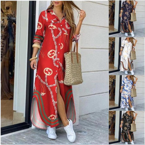 Robe chemise pour femmes avec motif élégant et fentes latérales Levoire
