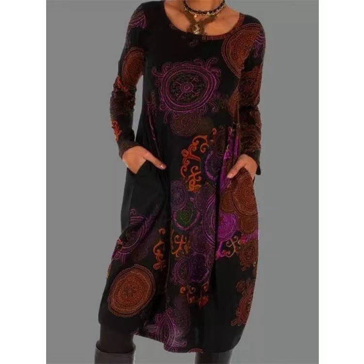 Levoire | Robe élégante à manches longues avec imprimé ethnique Rouge