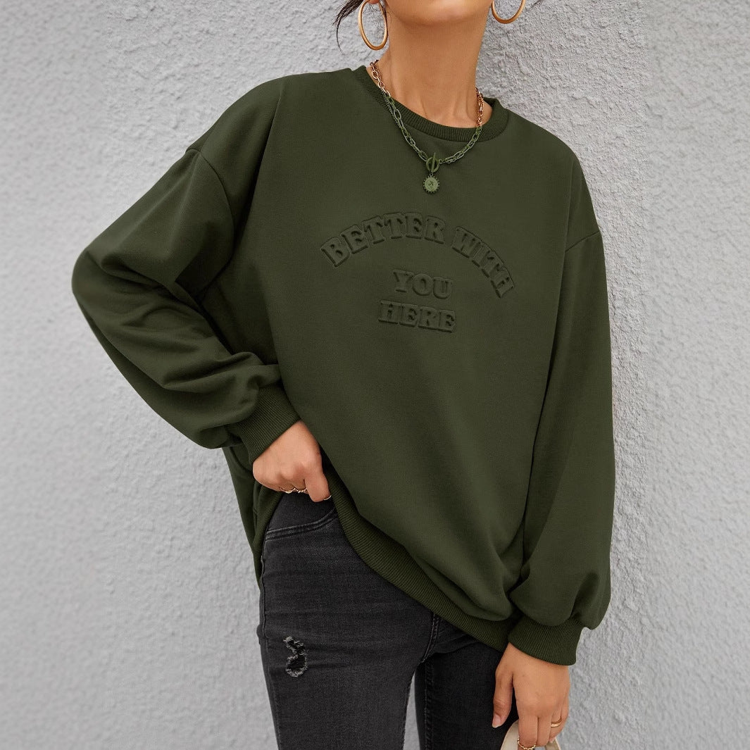 Sweatshirt décontracté pour femmes avec lettrage en relief Levoire