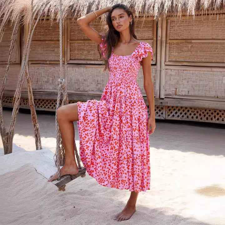 Robe midi aérienne pour femmes avec manches à volants et ourlet évasé Levoire