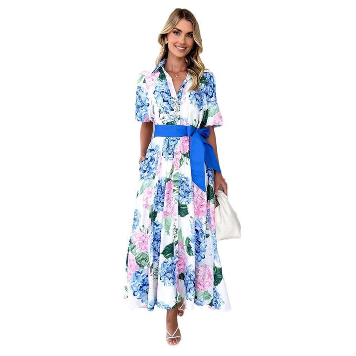 Robe maxi florale pour femmes avec ceinture cintrante à la taille et tissu doux Levoire