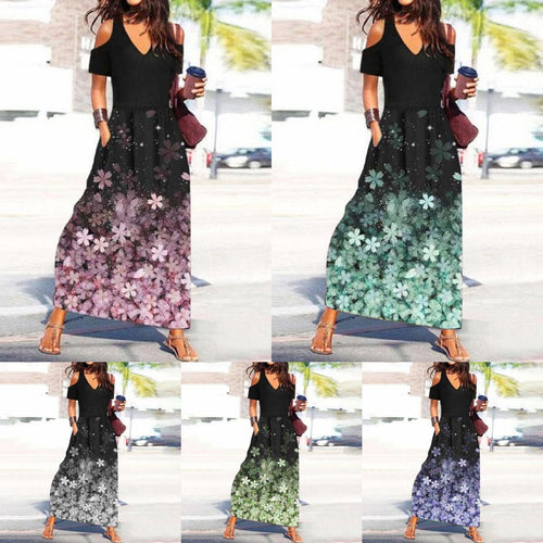 Levoire | Chic Floral Print V-Haul Off-Shoulder Robe