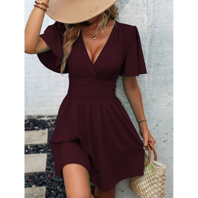 Levoire | Robe froncée Col en V Manche à volants Robe froncée Purppurotta