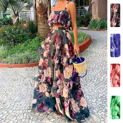 Robe Maxi Femme avec Motif Floral et Volants Levoire