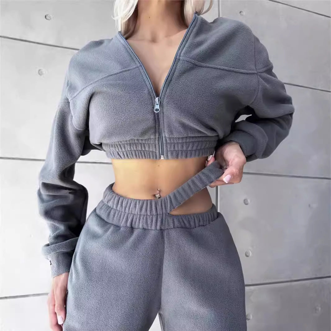 Levoire | Sweat à col rond en polaire chaude Ensemble de pantalon double