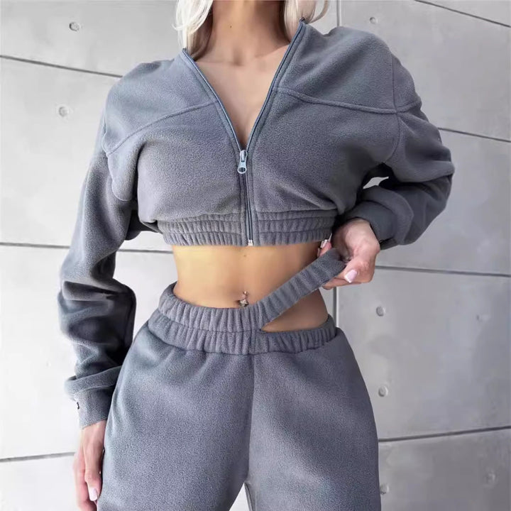 Levoire | Sweat à col rond en polaire chaude Ensemble de pantalon double