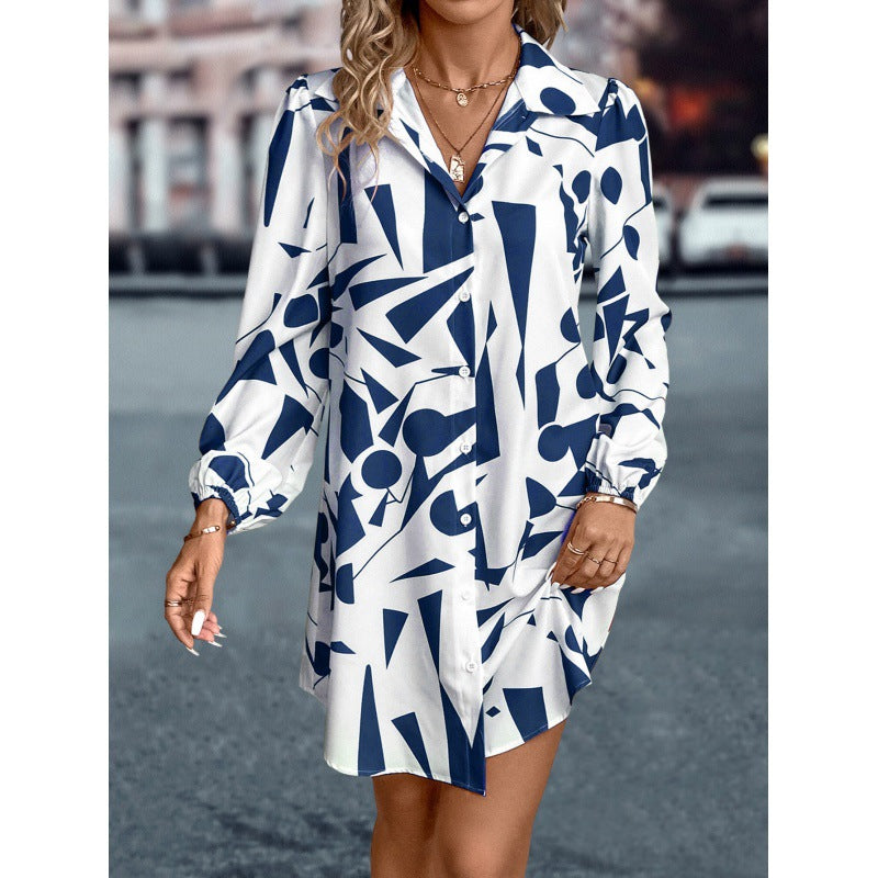 Levoire | Trendik Revers Lanternanhuppupaita Robe Imprimée Bleu