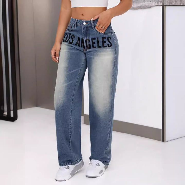 Jeans à coupe large pour femmes avec lettrage stylé Levoire