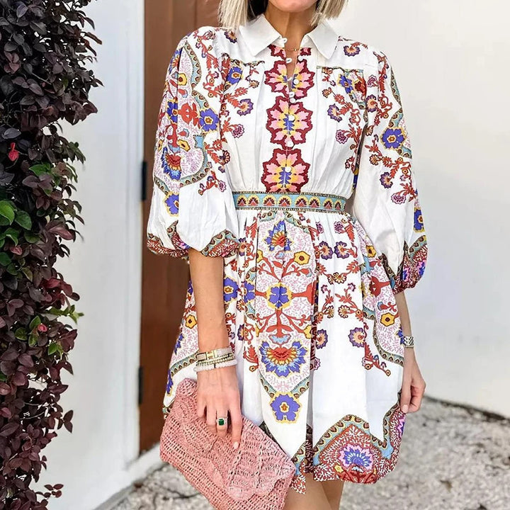Robe blouse traditionnelle pour femme avec motifs floraux et manches froncées Levoire
