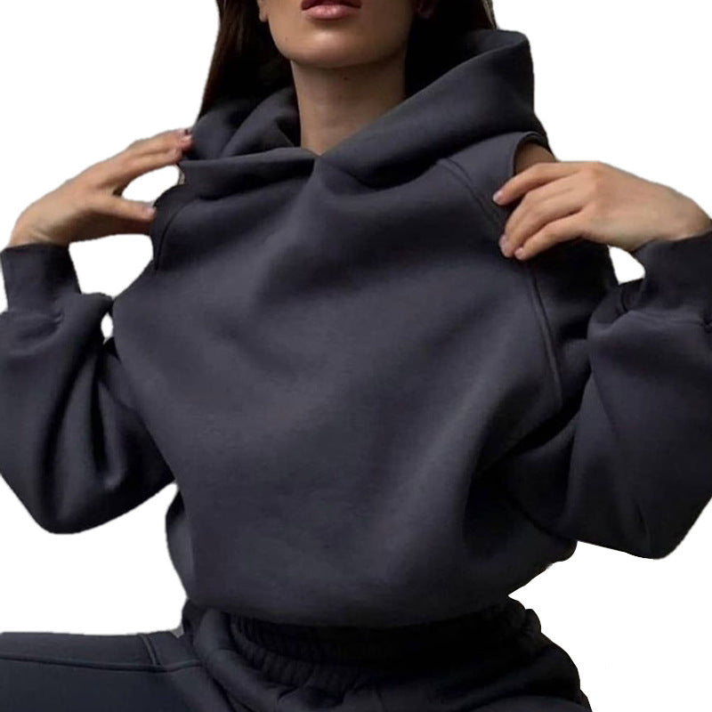 Haut de sweat à capuche stylé pour femmes avec épaules dénudées et coupe loose Levoire