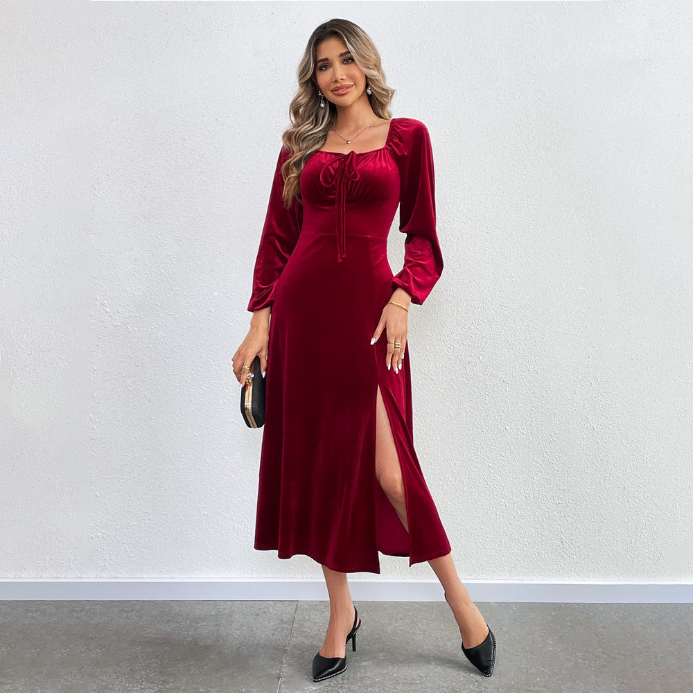 Robe maxi pour femmes avec drapés élégants et fente haute Levoire