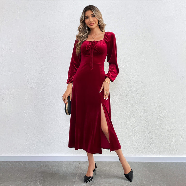 Robe maxi pour femmes avec drapés élégants et fente haute Levoire