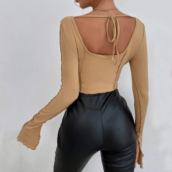 Top court de couture pour femmes avec encolure carrée et manches longues Levoire
