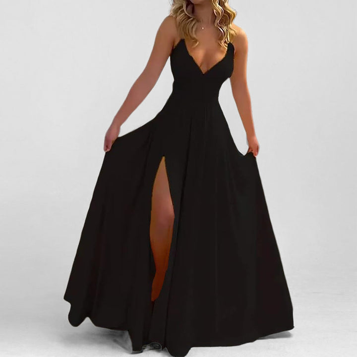Robe maxi fluide pour femmes avec décolleté en V profond et fente haute Levoire
