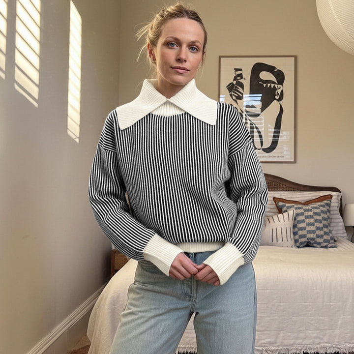 Pull femme avec motif rayé à la mode et col élégant Levoire