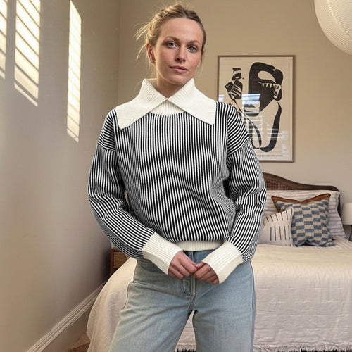 Pull femme avec motif rayé à la mode et col élégant Levoire