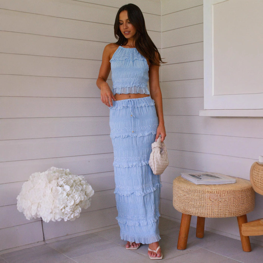 Ensemble haut et jupe maxi pour femme avec détails à volants Levoire