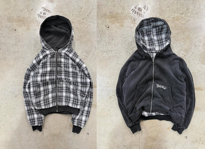Veste à capuche à motif à carreaux décontractée pour femmes avec double zip Levoire