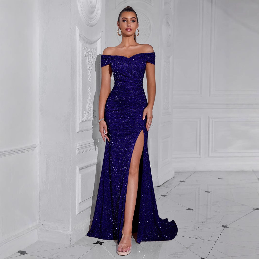 Robe de soirée élégante pour femme avec design décolleté et sequins scintillants Levoire