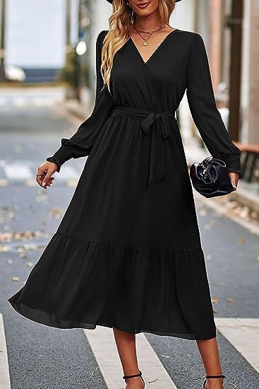 Robe midi femme avec élégant décolleté en V et ceinture à nouer Levoire