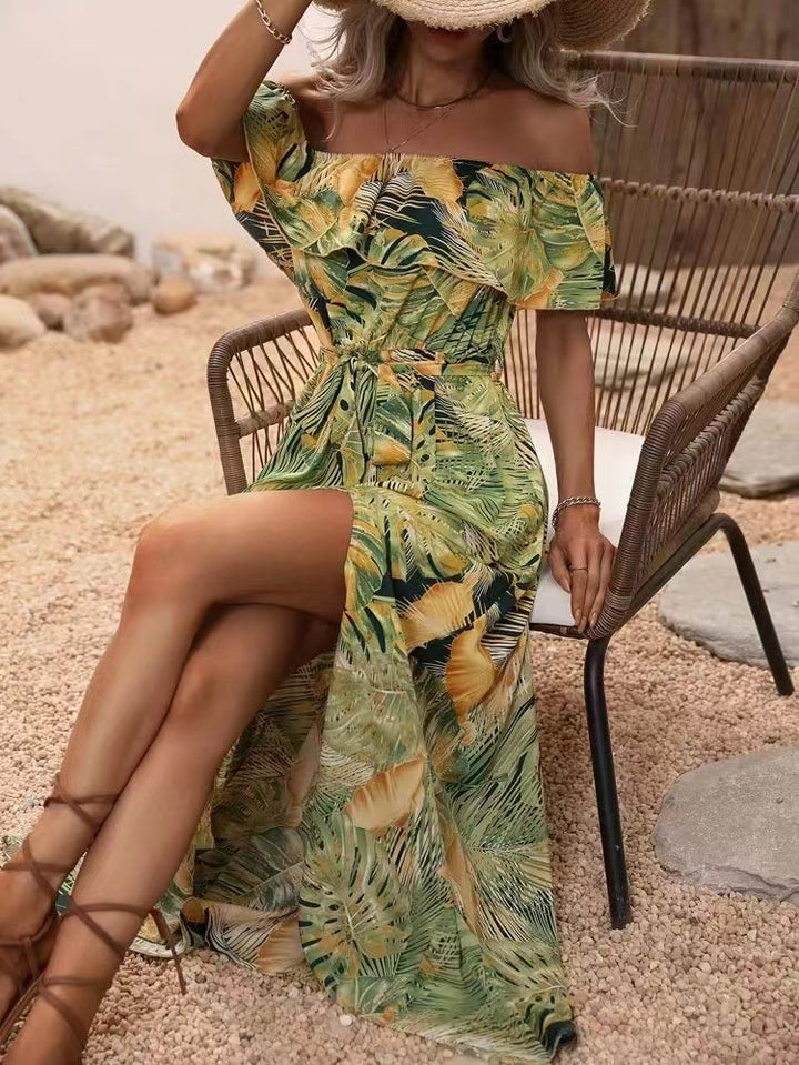 Robe maxi femme avec design épaules dénudées et fente profonde Levoire