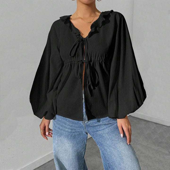 Chemisier style blouse pour femmes avec des manches volumineuses et des détails en volants Levoire