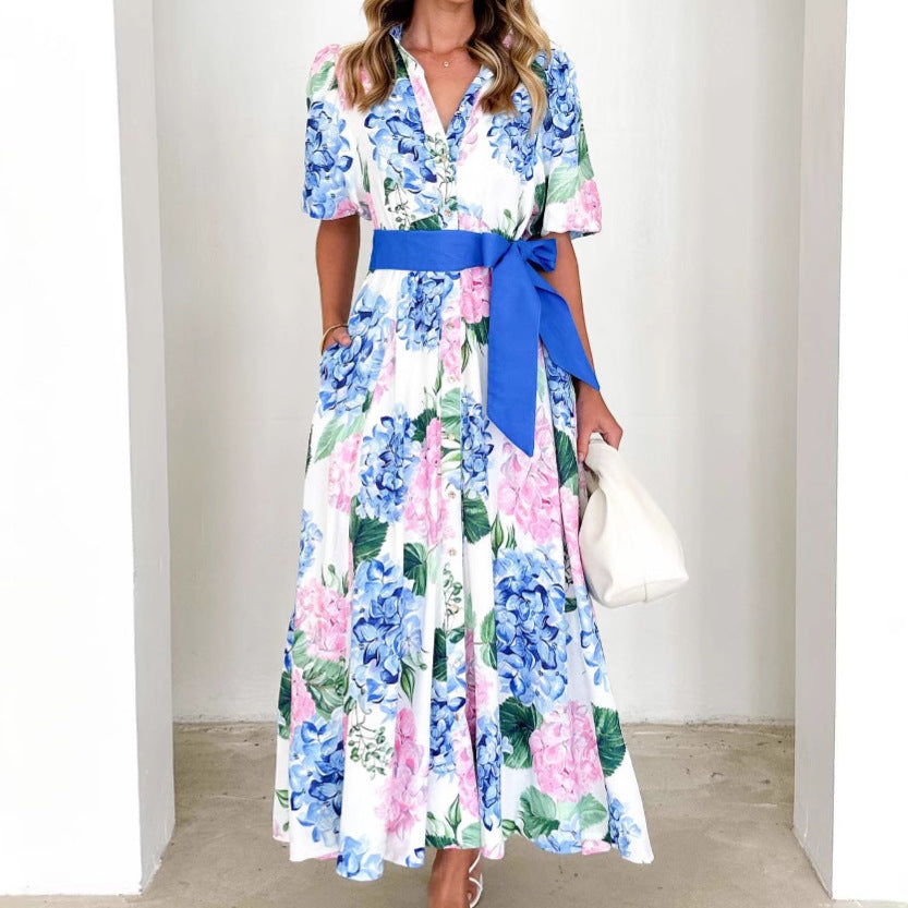 Robe maxi florale pour femmes avec ceinture cintrante à la taille et tissu doux Levoire