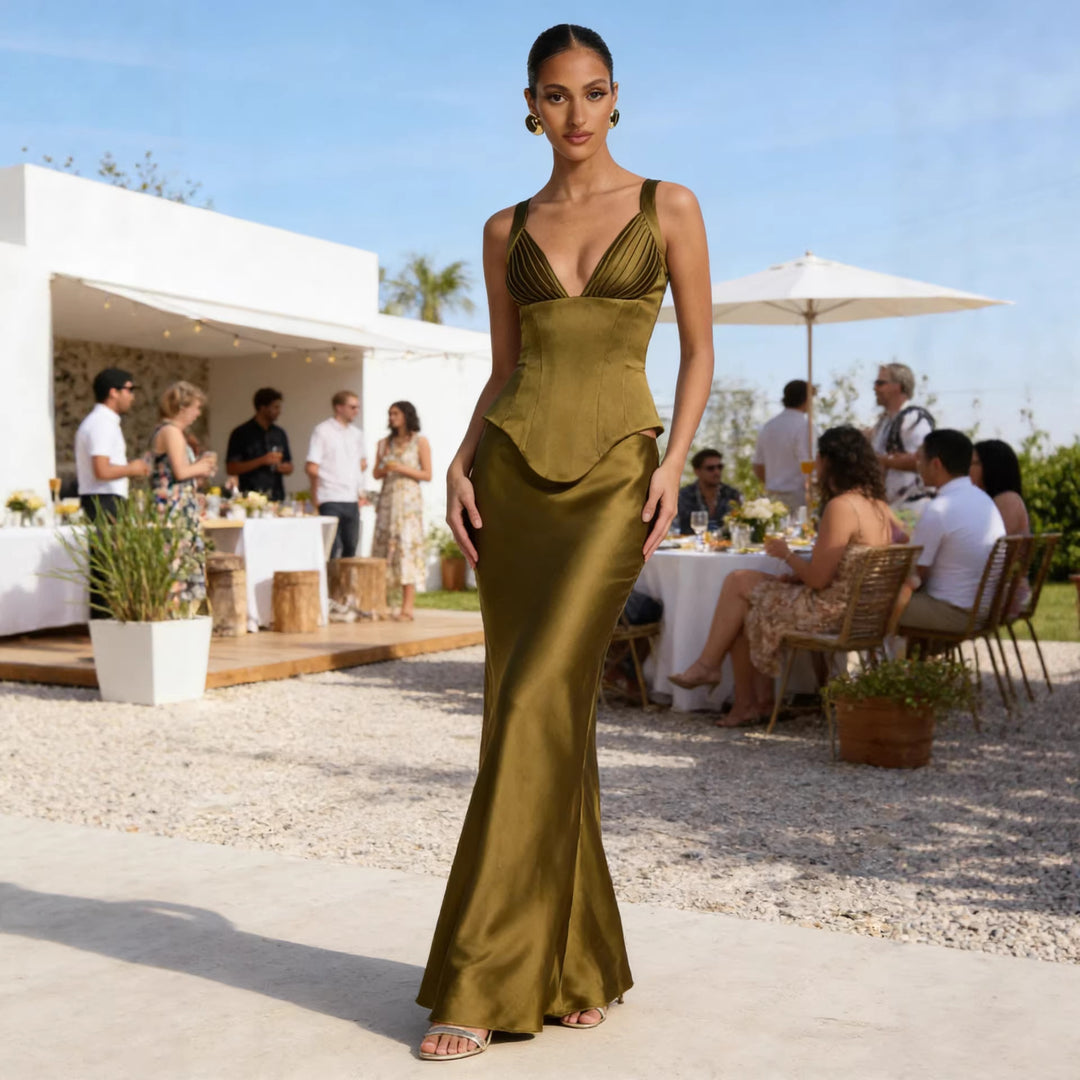 Robe de soirée élégante pour femmes avec décolleté en V profond et coupe sculptante