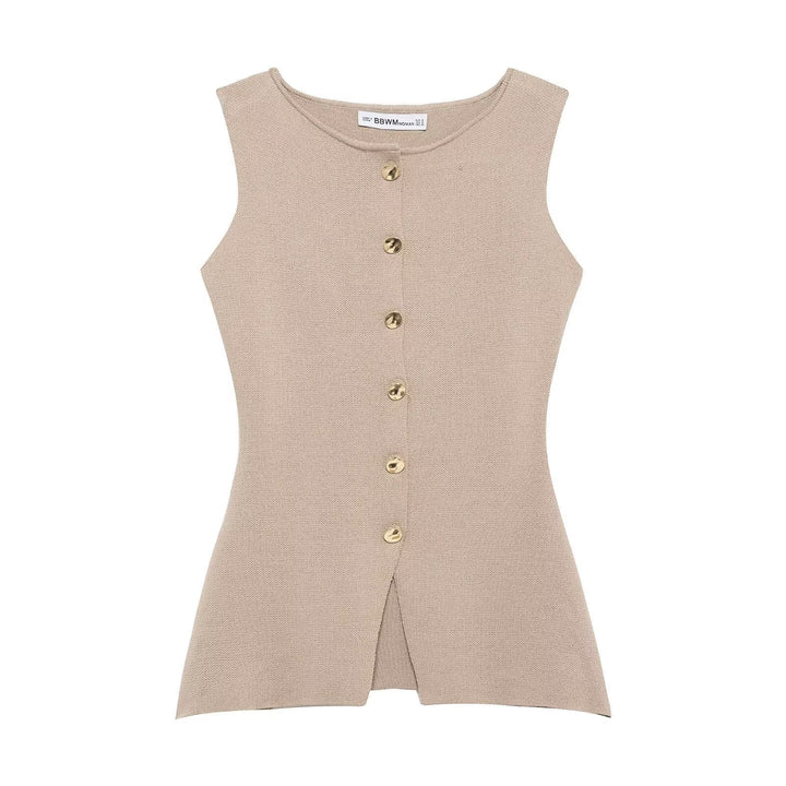 Levoire | Mode Bouton Métallique Débardeur Haut Khaki