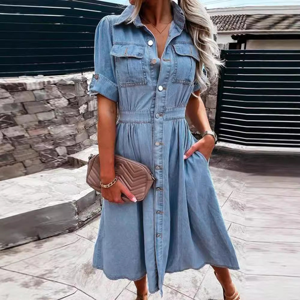Robe chemise en denim pour femmes avec poches pratiques et taille élégante Levoire