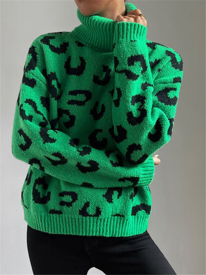 Levoire | Pull Vert Élégant Avec Motif Léopard L