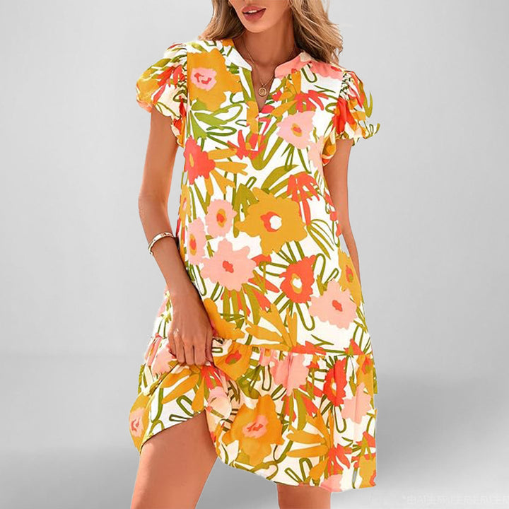 Robe courte à manches courtes fluides pour femmes avec ourlet froncé raffiné Levoire