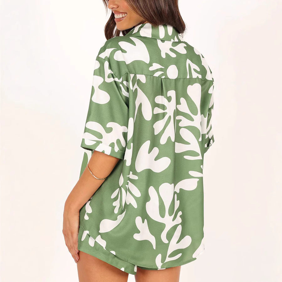 Ensemble femme ample à manches courtes avec motif floral Levoire