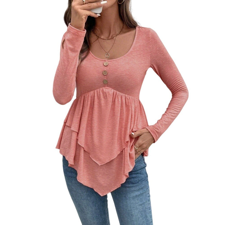 Blouse à manches longues pour femmes avec détails volantés et patte de boutonnage Levoire