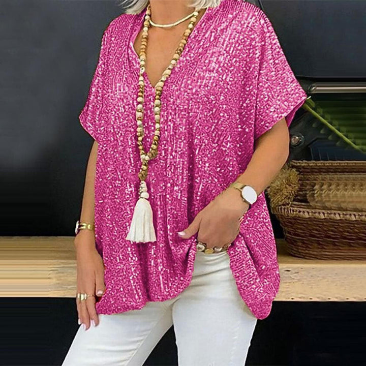 Levoire | Rento pull-over sequins col V T-shirt Magenta