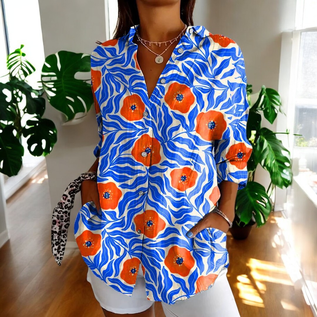 Levoire | Blouse Vive Avec Des Boutons Floraux Pour Femmes Bleu