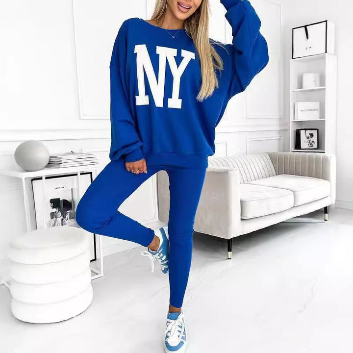 Pull décontracté surdimensionné pour femmes avec logo floral et leggings assortis Levoire