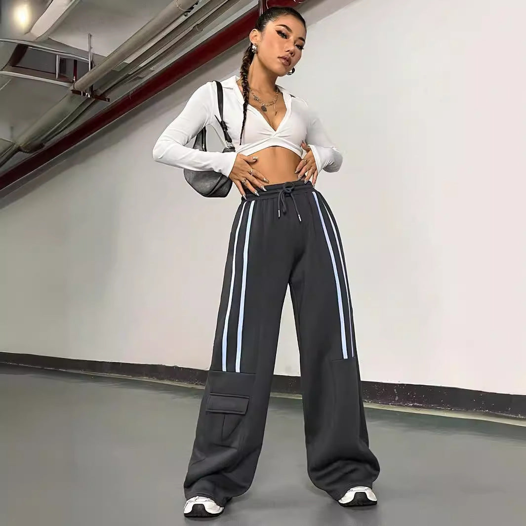 Pantalons de sport amples pour femmes au style streetwear urbain avec taille élastique et poches pratiques Levoire