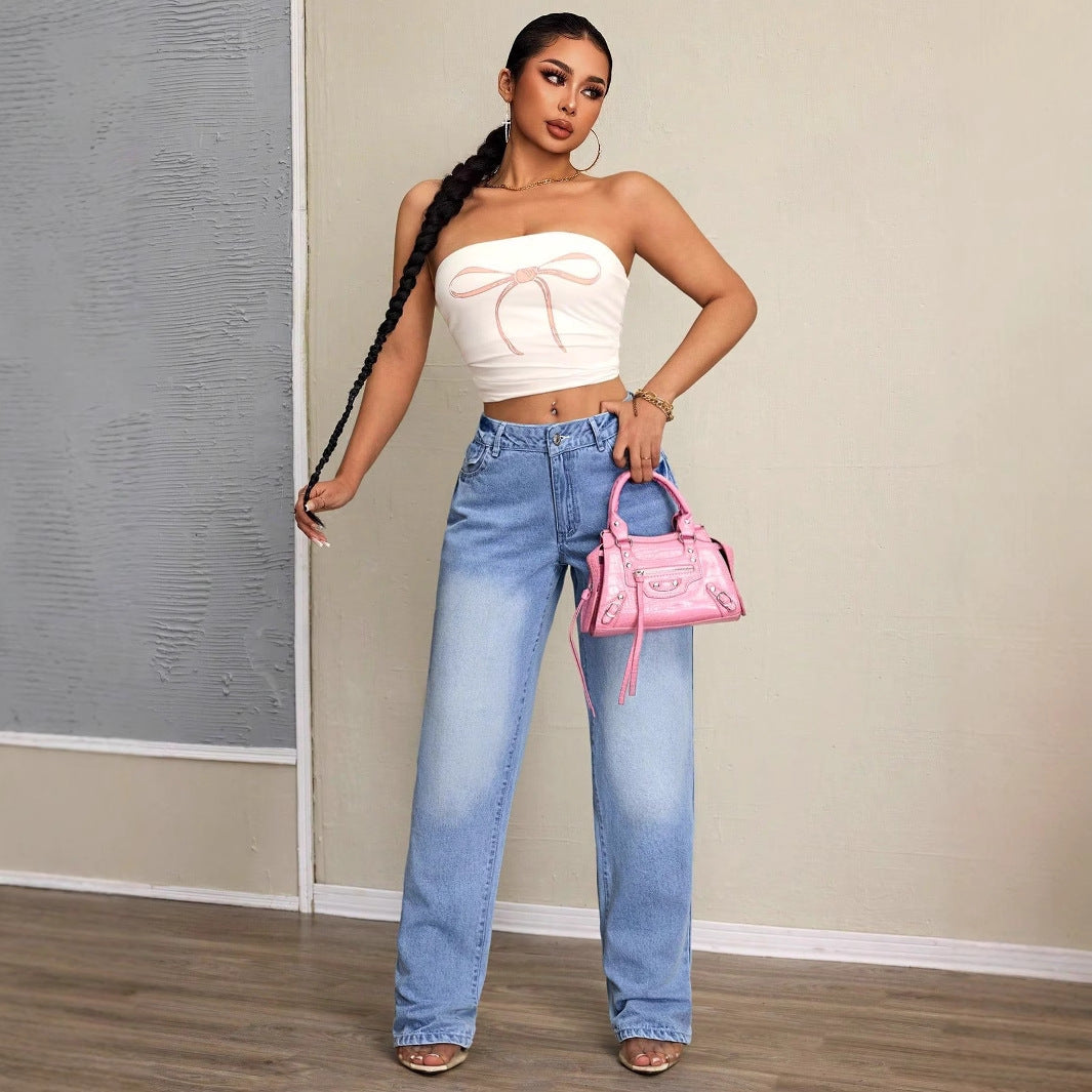 Jean pour femmes coupe large avec taille haute et coupe décontractée Levoire