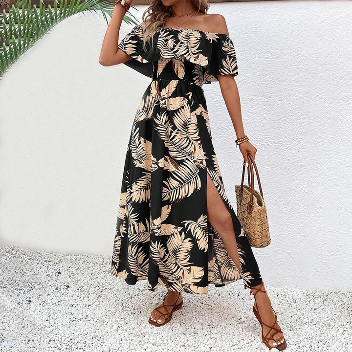 Robe maxi femme avec design hors-épaule et élégante bordure à volants Levoire