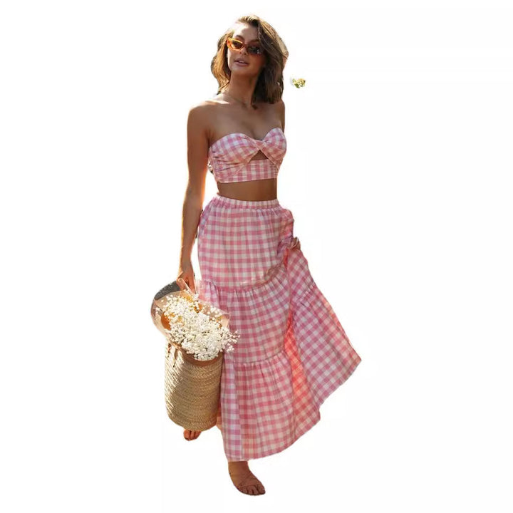 Ensemble style vichy deux pièces pour femmes avec crop top et jupe volumineuse Levoire
