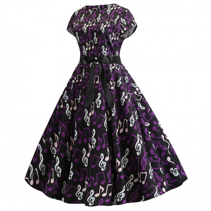 Robe swing pour femmes avec motif artistique et ceinture élégante Levoire