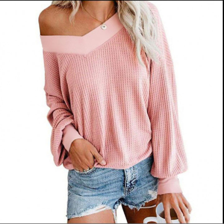 Sweat en coton oversized pour femmes avec col V décontracté et détails en côtes Levoire