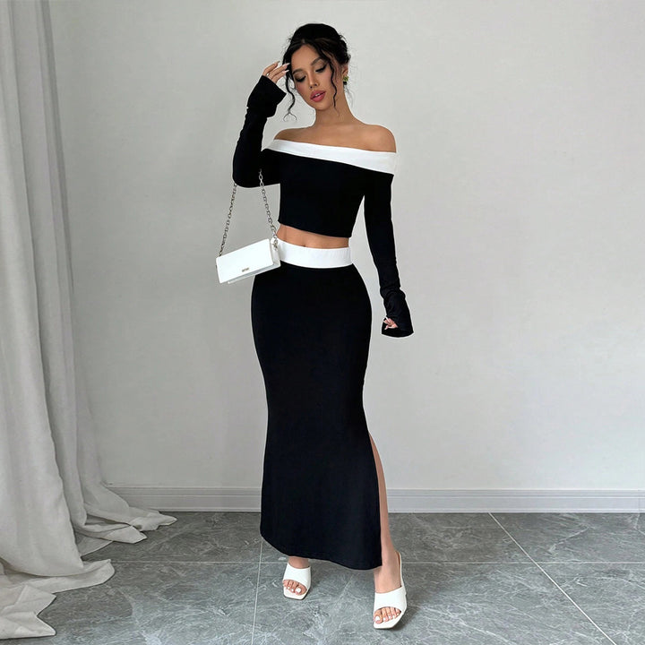 Ensemble de haut court et de jupe maxi pour femmes avec design décolleté Levoire