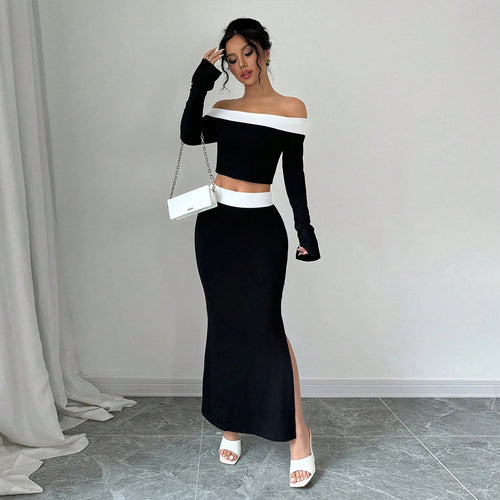 Ensemble de haut court et de jupe maxi pour femmes avec design décolleté Levoire