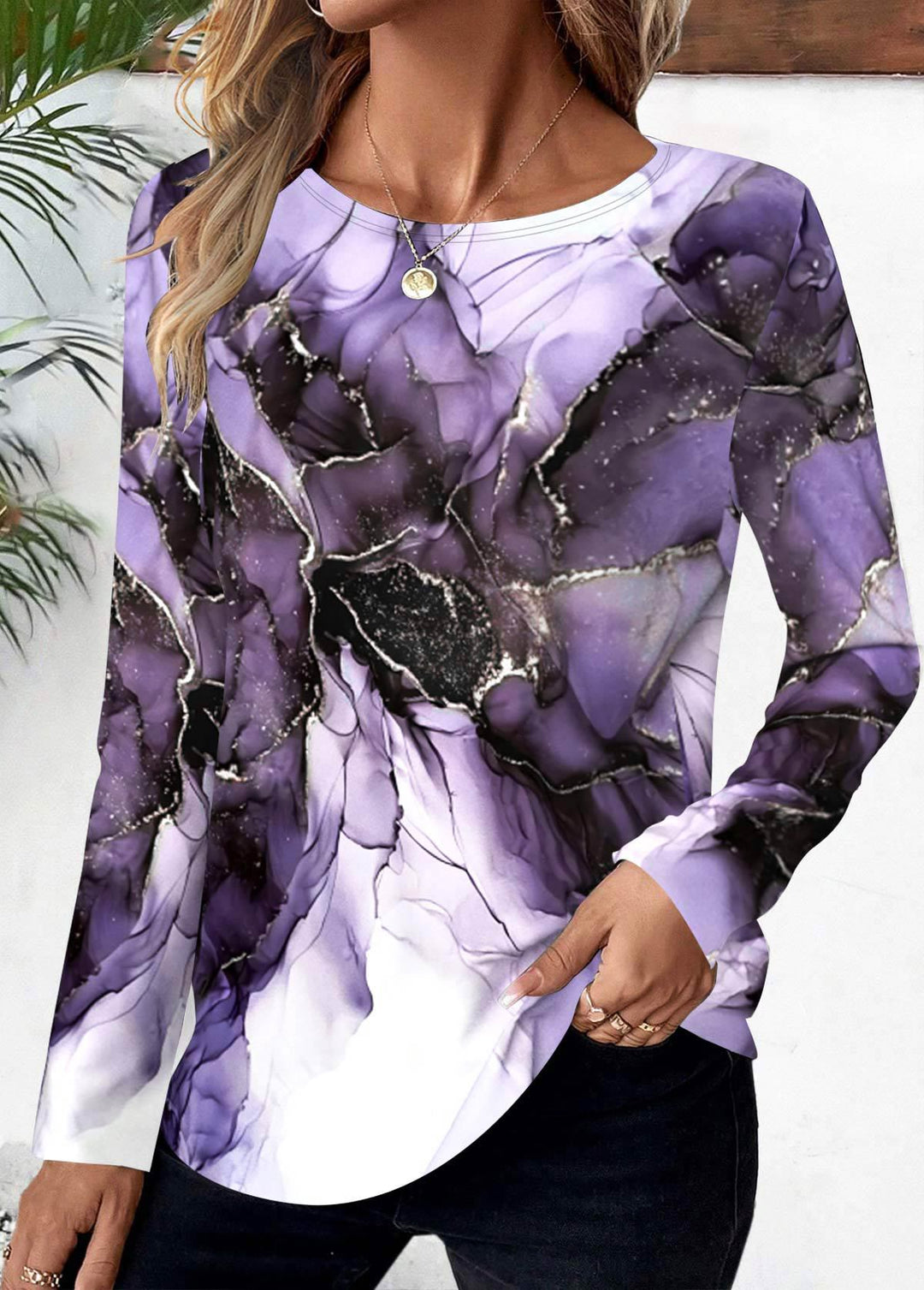 Levoire | Rento Imprimé Col Rond Standard Longue Manches T-shirt Violet